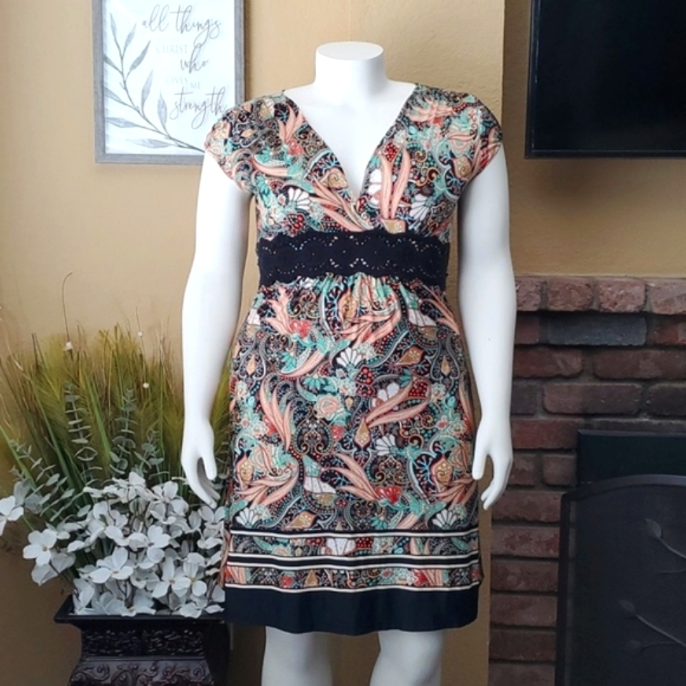🆕️ Janette Plus U.S.A. Black Paisley Print Dress WOMEN'S SIZE: 1X
